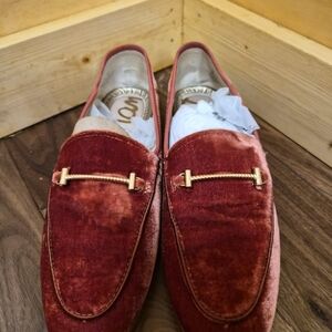 Sam Edelman Burnt Orange Velvet Slip-On Loafers with Gold Accent